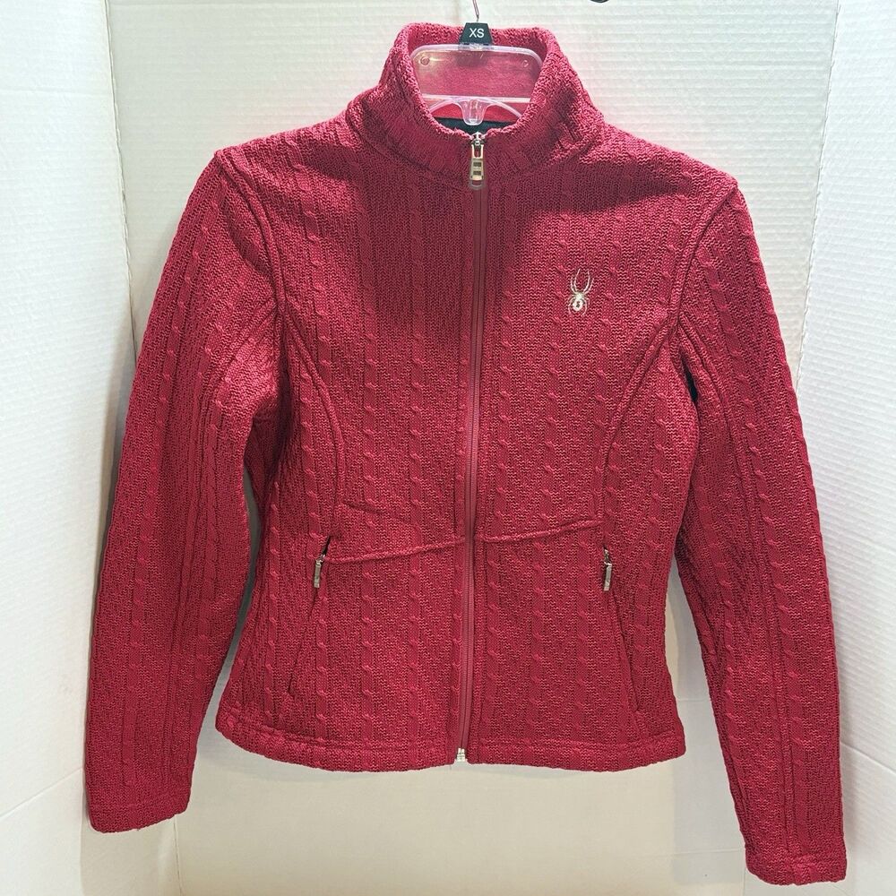 Women's Spyder Major Core Sweater Pink Cable Knit Full Zip Sweatshirt Jacket XS